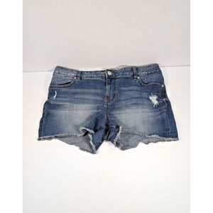 Maurices Jean Shorts Womens Size 16 Blue Distressed Frayed Cut Off Button Zipper